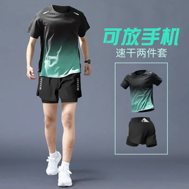 Gear In Cycling - ชุดวิ่งสำหรับผู้ชาย - เสื้อและกางเกงออกกำลังกายแบบแห้งเร็ว, กางเกงขาสั้นฤดูร้อนและกางเกงรัดรูปฤดูใบไม้ผลิ, อุปกรณ์ฝึกซ้อมปั่นจักรยานมาราธอน, ชุดกีฬาใหม่