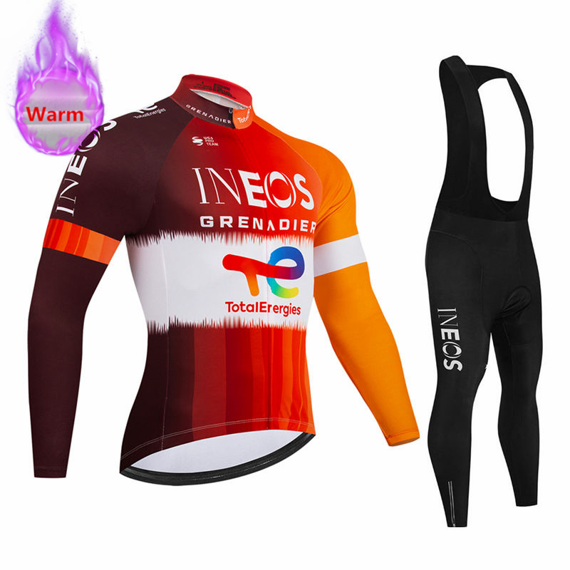 Cycling Gear Brands - ชุดเสื้อปั่นจักรยานแขนยาวกันหนาวพร้อมกางเกงเอี๊ยม Ineos Team Winter สำหรับปั่นจักรยานเสือภูเขา